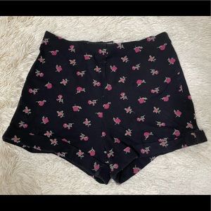 Black High Waisted Floral Shorts